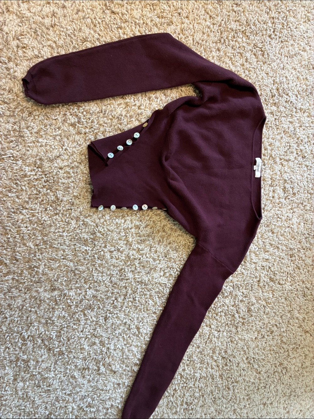 Motel Rocks Cropped Maroon Button-Side Knit Cardigan